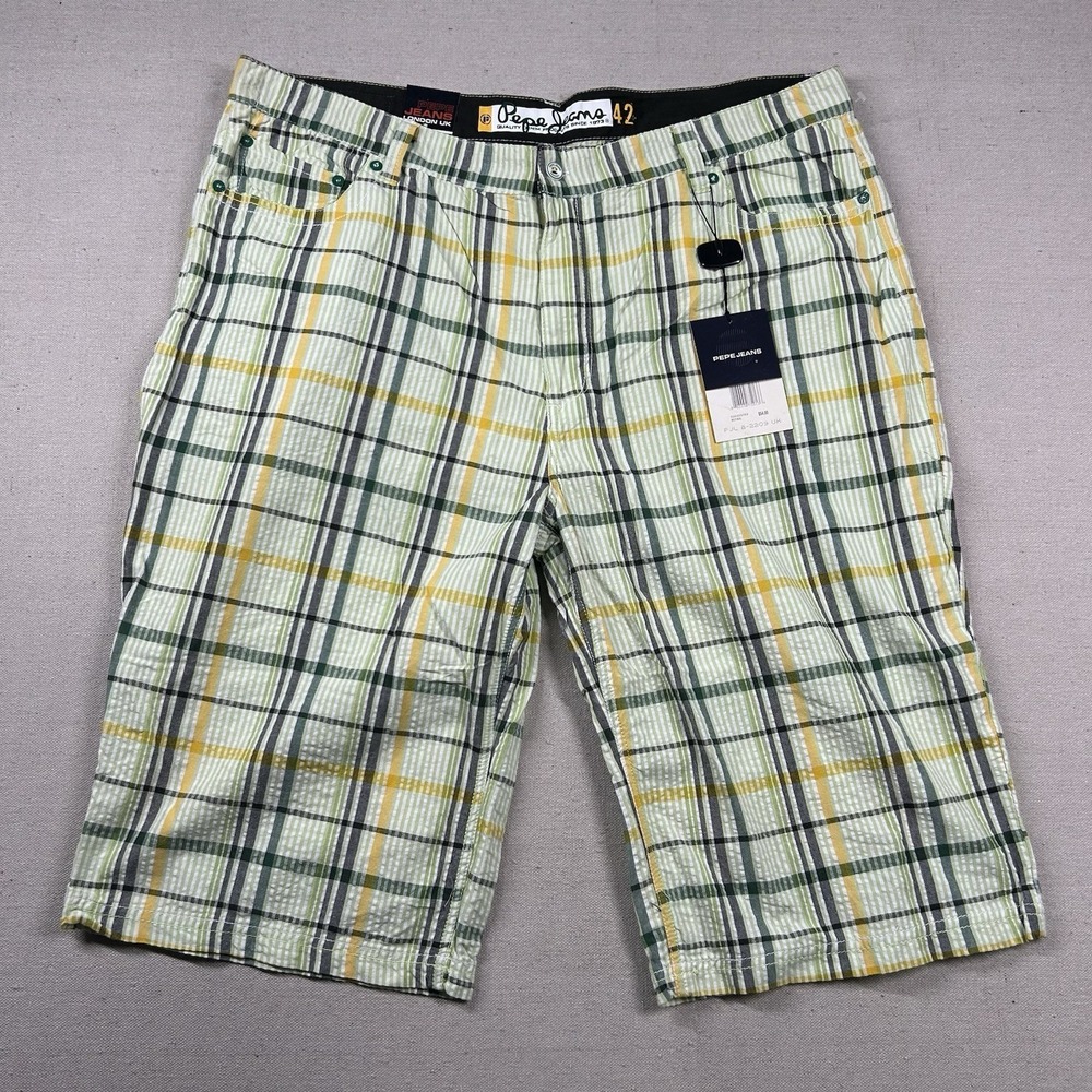 Pepe Jeans London Shorts Mens 42 Seersucker Plaid Hip Hop Street Long Baggy Y2K